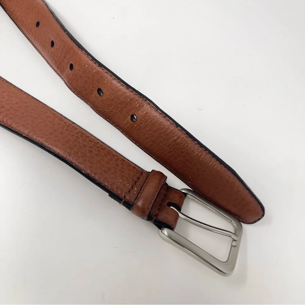 Vintage‎ Brown Full Grain Italian Leather Belt, Silver Buckle Classic, Men's 48